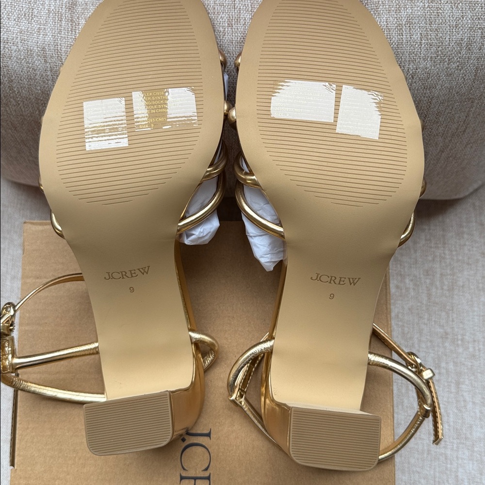 NWT! MSRP $148 J.Crew Elegant Gold Strappy Heels - Picture 5 of 7